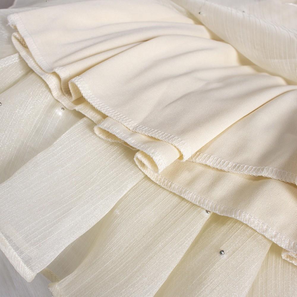 Qooth Women A Line Bead Chiffon Skirt Wide Hem Mid  Length Elastic Waist Slim Casual Skirt QT2650