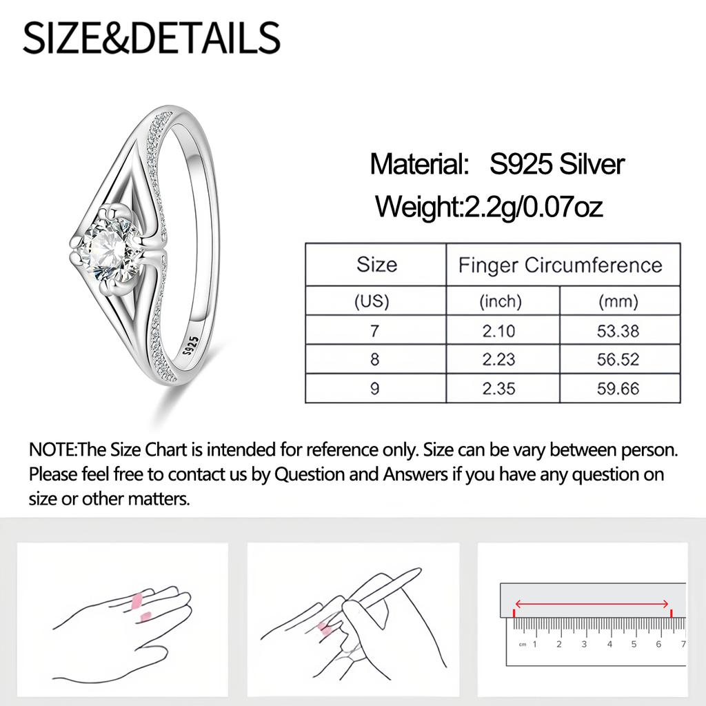 925 Sterling Silver V-Shaped Solitaire Ring Paved CZ Accent Minimalist Statement Ring for Women Daily Wear Trendy Jewelry