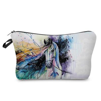 Women Colorful Horse Print Cosmetic Bag Toiletries Organize Travel Storage Case 6755