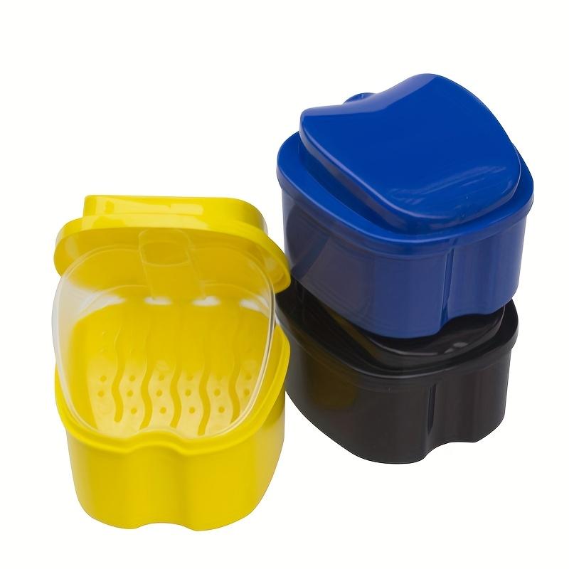Plastic Denture Cleaning Box - Waterproof Filter Mesh Container for Denture Soaking & Storage, Compact Design Travel Supplies