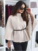 Moda Invernale Donna Stile Elegante Colore Puro Cintura con Cintura Cappotto Mantella in Lana