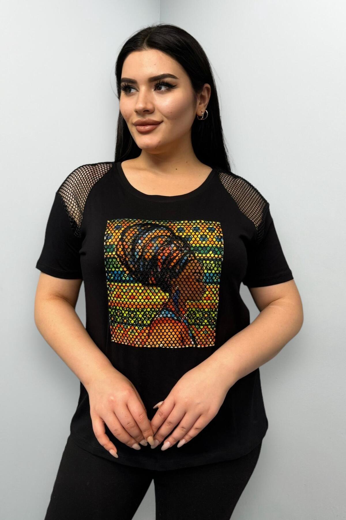 

Женская стильная футболка большого размера, футболка большого размера из хлопка и лайкры с сеткой