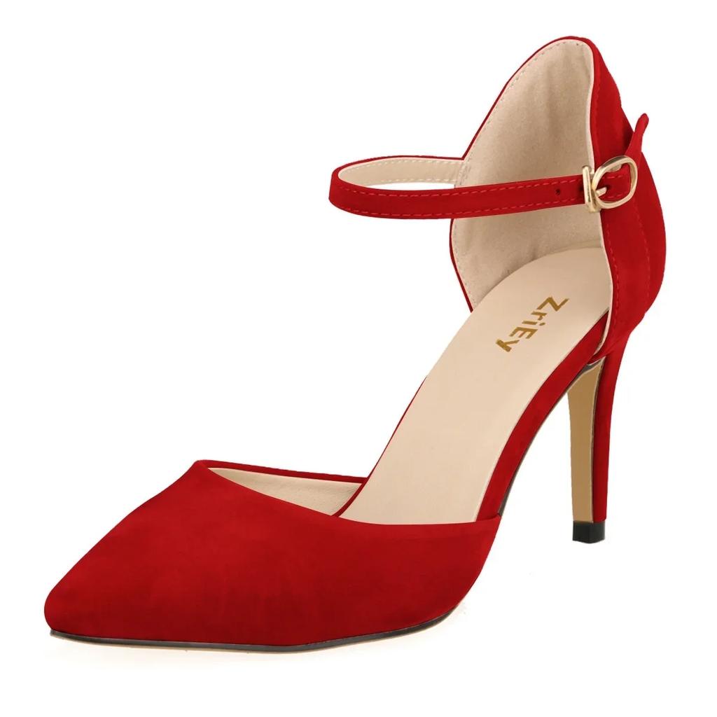 Women Sandals Summer High Heels Classic Elegant Pumps Fashion Red Heeled Woman Ankle Straps Office Party Wedding Shoes Big Size