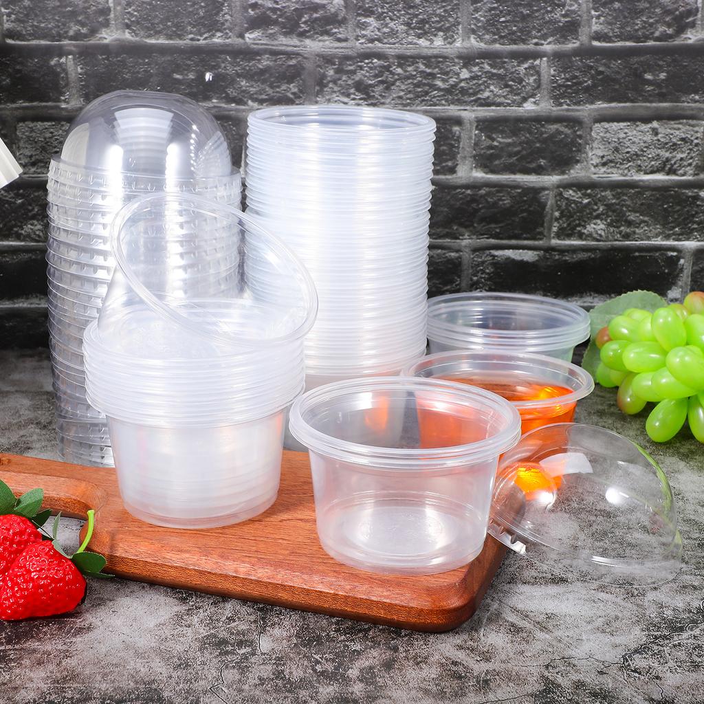 50 sztuk Jednorazowe Kubeczki na Pudding Plastikowe Kubeczki na Deser Z Pokrywkami Miseczki na Lody Pojemniki na Ciasto Słoiczki na Jogurt Pudełka na Wynos Kubeczek na Przekąski