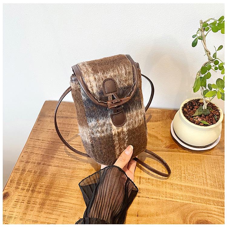 Women's Woolen Plaid Crossbody Mini Phone Bag - Lock Design 2025 Edition