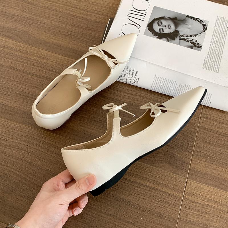 

Женские туфли на плоской подошве с бантом в стиле французской феи, весна-лето 2024, новый ретро-темперамент, удобные и универсальные одинарные туфли 40 бежевый