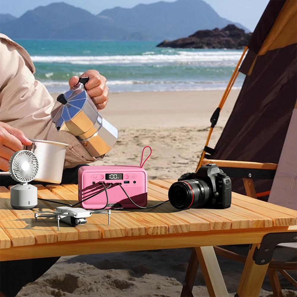 DaranEner YOUYO R100 100W Portable Power Station, 4x USB, 1x DC and 2x AC Ports, 89.6Wh LiFePO4, LED & Compact, Pink