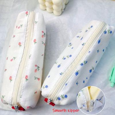 Kawaii Floral Pencil Case Cute Fresh Girly Cosmetic Storage Bag Pastoral Style Simple Pen Bag School Stationery Office Supplies