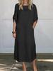 2024 European & American Summer Casual Solid Color Short-Sleeve Cotton Linen Dress
