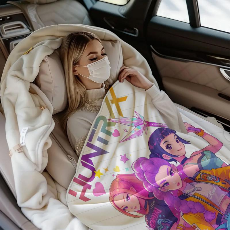 1Pcs K Pop Demon Hunter Warmth Flannel Blanket Cover Soft Multifunctional Decorative Blanket Universal Throw Blankets Fans Gifts