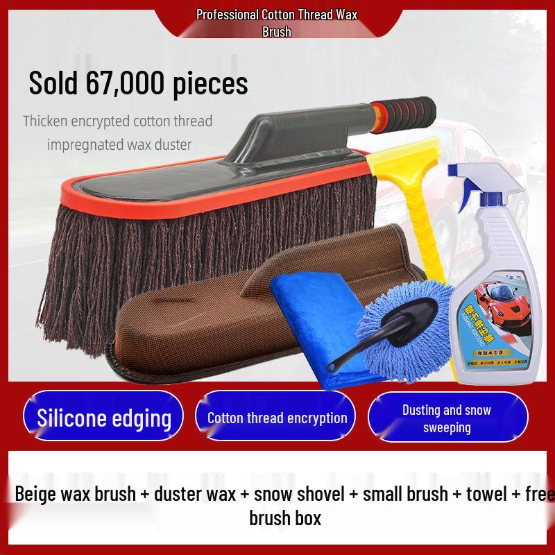Teleskopowa szczotka samochodowa i miotełka z bawełnianym gwintem do mycia, odkurzania i woskowania