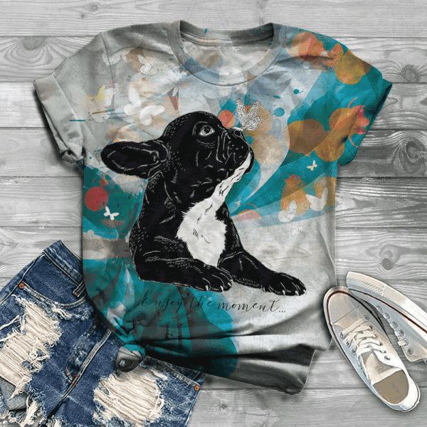 Summer New Printed Short Sleeve Top for Women, Round Neck 3D Dog Printed Women's T-shirt