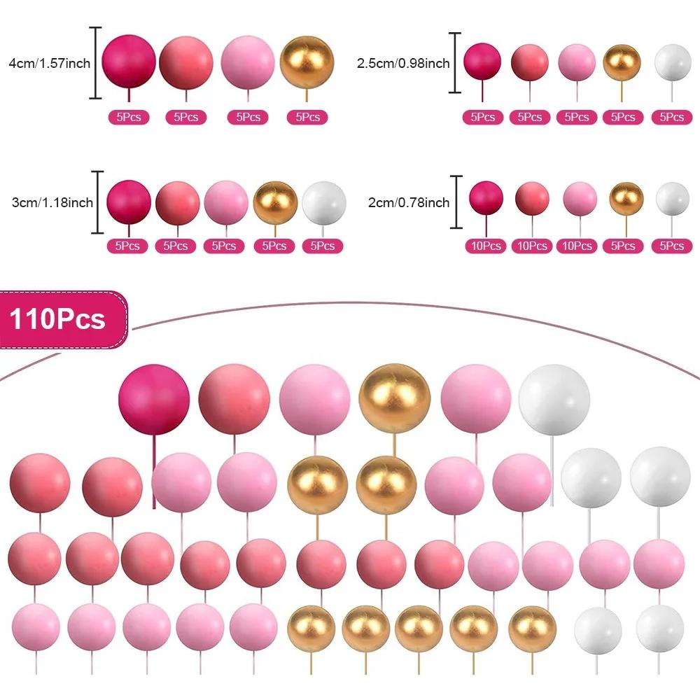 110Pcs Balls Cake Topper DIY Cake Insert Topper Foam Cake Balls Baking Decoration for Wedding Anniversary Birthday