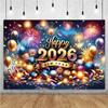 Sfondo Scintillante 2026 Felice Anno Nuovo Forniture Nastro Fuochi d'Artificio Palloncino Sfondo Decorazioni Festa di Capodanno Oggetti di Scena per Servizio Fotografico