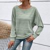 Women's Fashionable Solid Color Round Neck Long Sleeved Casual Pullover T-shirt Top