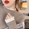 Women's Velvet Lace Half-High Collar Shirt: Stylish, Warm, Long-Sleeved Top for Spring, Autumn, Winter 2026