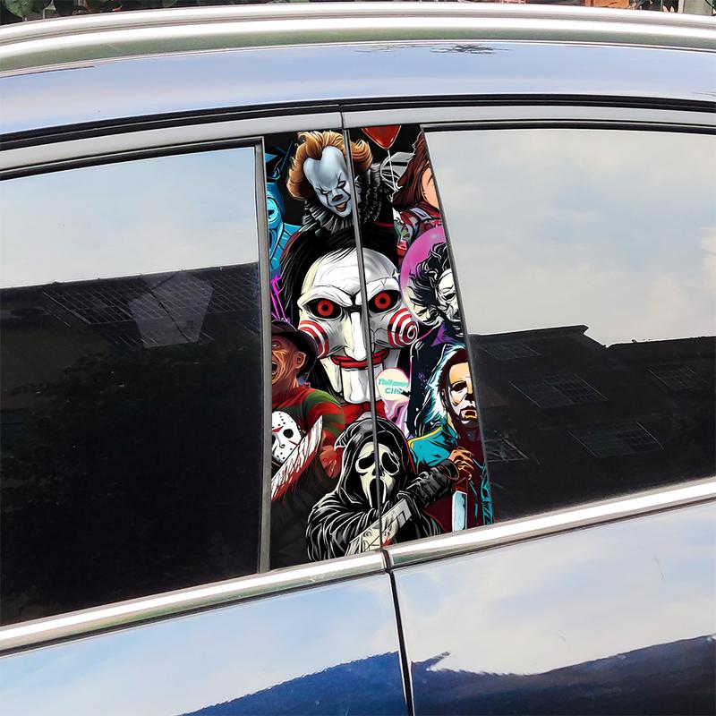 Adesivi per Auto Personaggi Horror Fantasma Halloween Montante B Auto Copertura Decorativa Impermeabile Graffi Portiere Auto Montante Parasole Decalcomanie