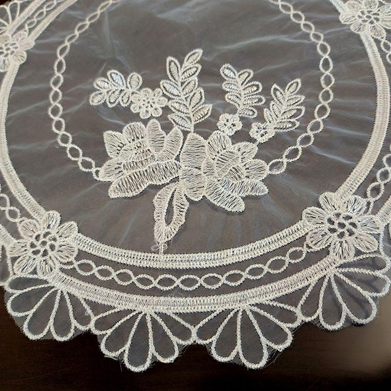 White Round Organza Rose Embroidery Universal Cover Cloth Tablecloth Embroidered Cover Cloth Placemat 33cm