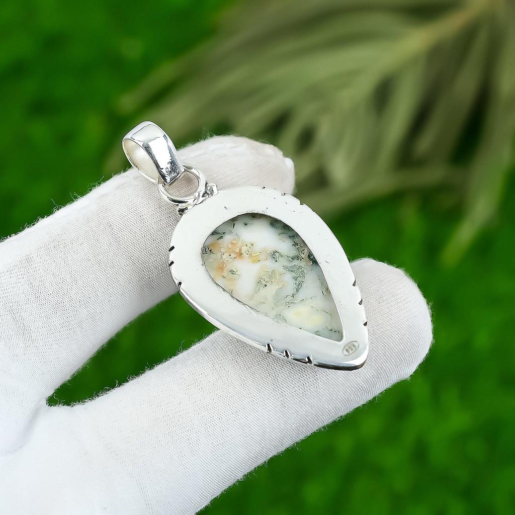 Pear Tree Agate Stone New Engagement Sister Wedding Pendant Jewelry 925 Silver