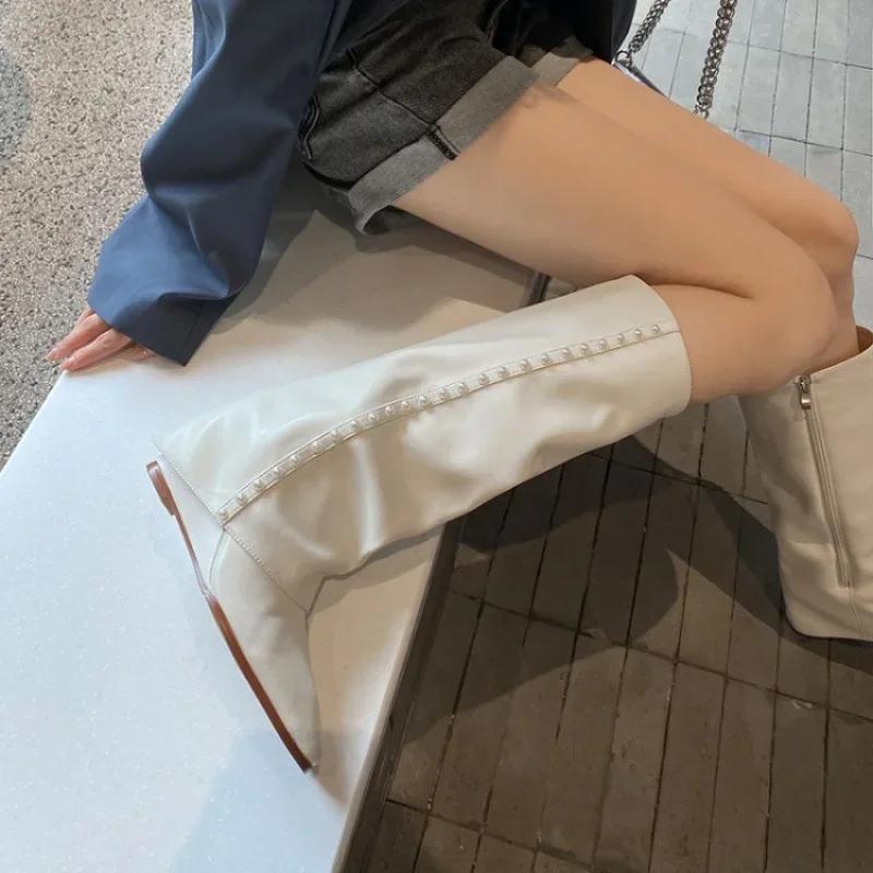 Pearl Pants Knee High Boots Square Head Wedge Heel High Heel Sleeve Boots Sexy Women's Boots Fashion Casual New