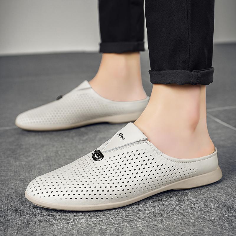 Men's Leather Slippers Hollow Sandals Casual Shoes