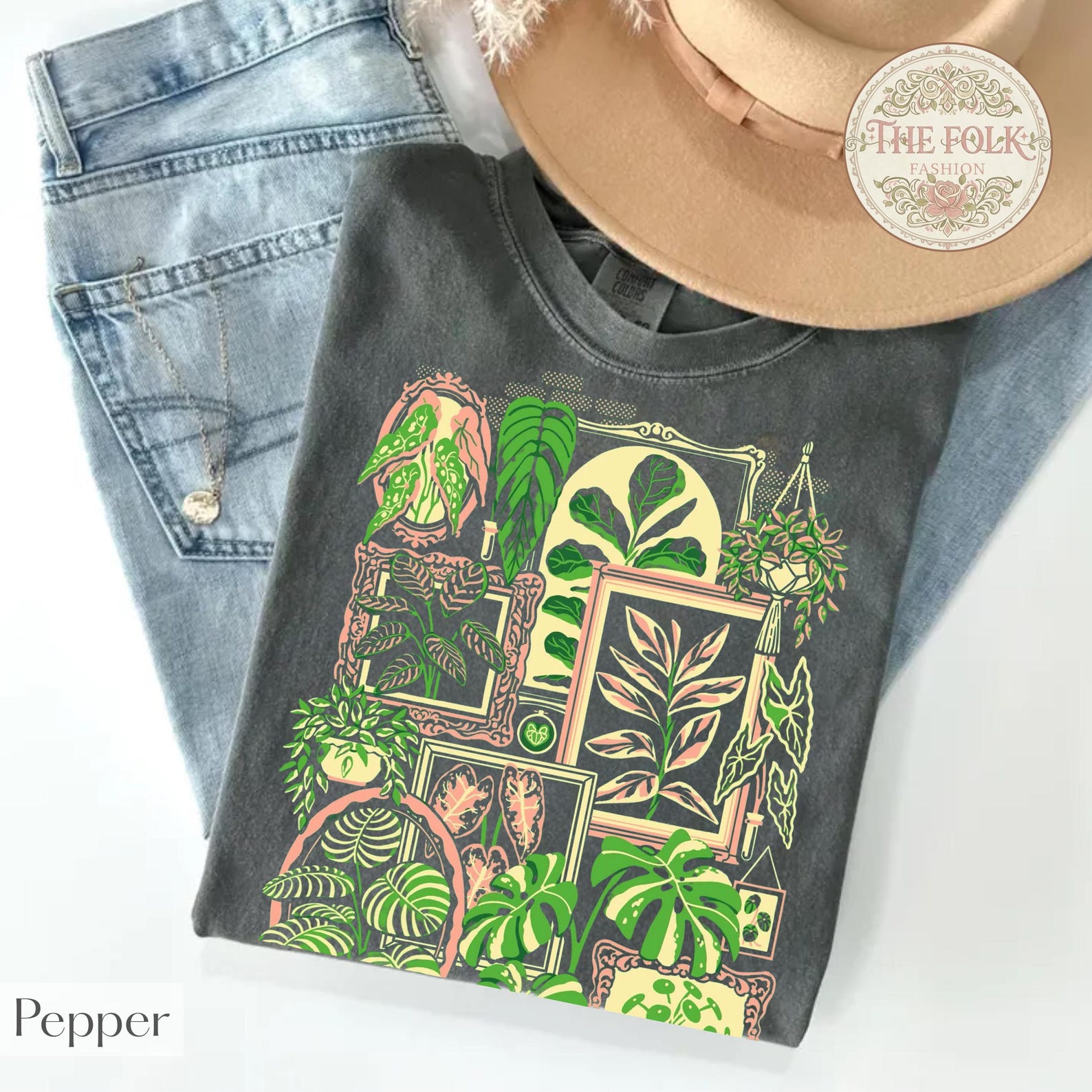 Plant Mom Shirt, Retro Botanical Gallery Tee, Cute Monstera Leaves Graphic T-Shirt, Comfort Colors Natural Plant Tee, Aesthetic Fern Wear S