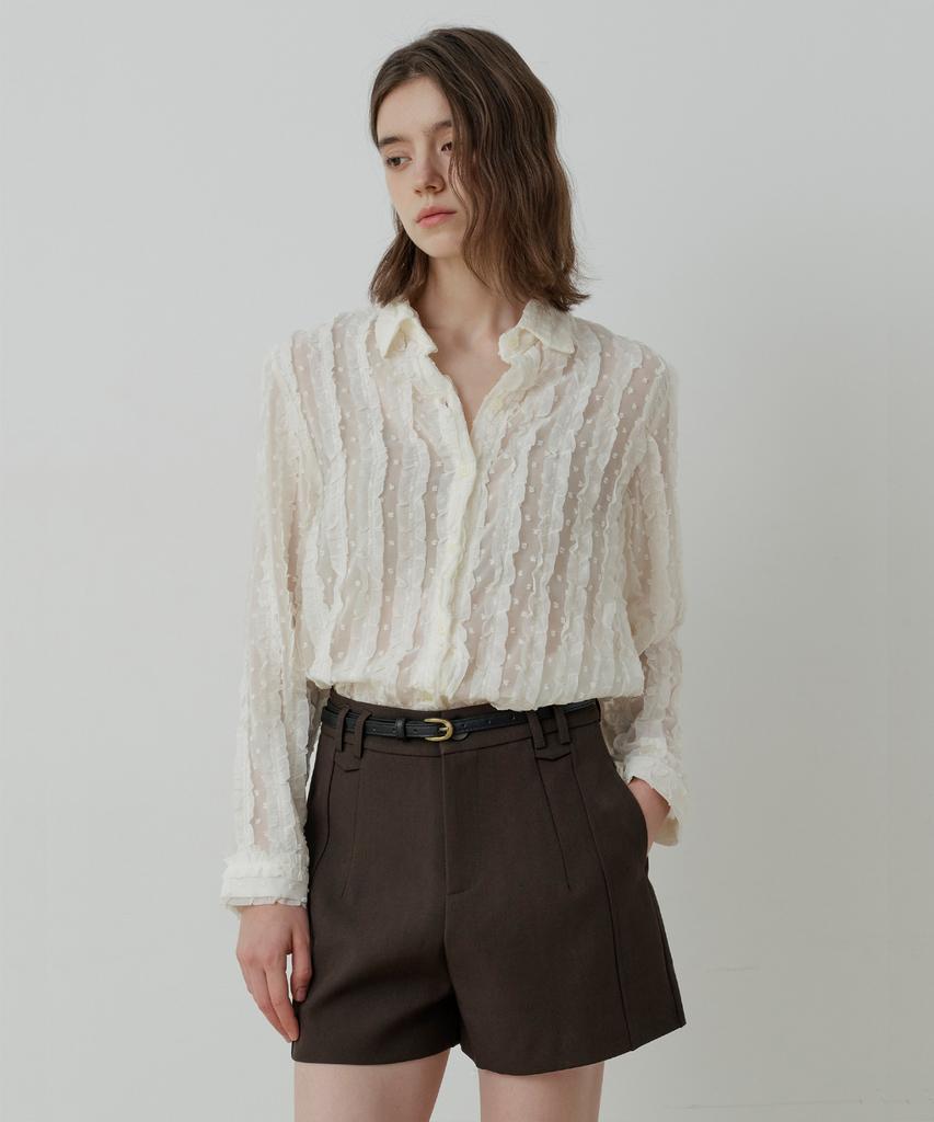LE STUDIO Dobby Frill See-Through Blouse (Iv)