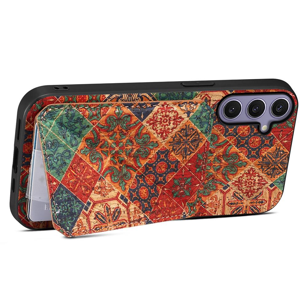 For Samsung Galaxy S25+ Case with Card Holder Kickstand Flowers Design Leather Phone Cover