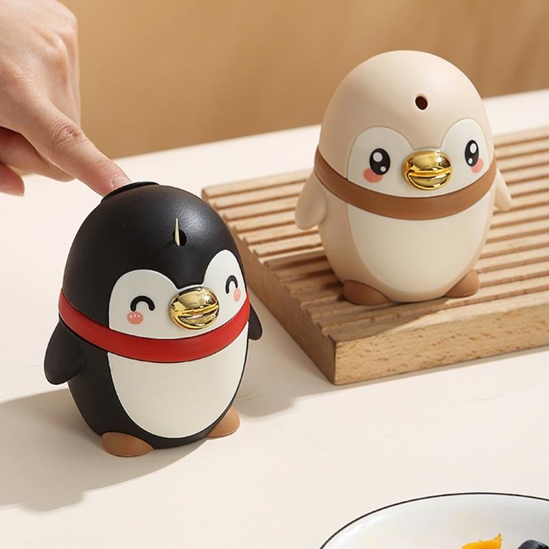 Toothpick Holder with Penguins Designs PP Construction Easy To Cleaning Toothpick Dispenser for Various Setting