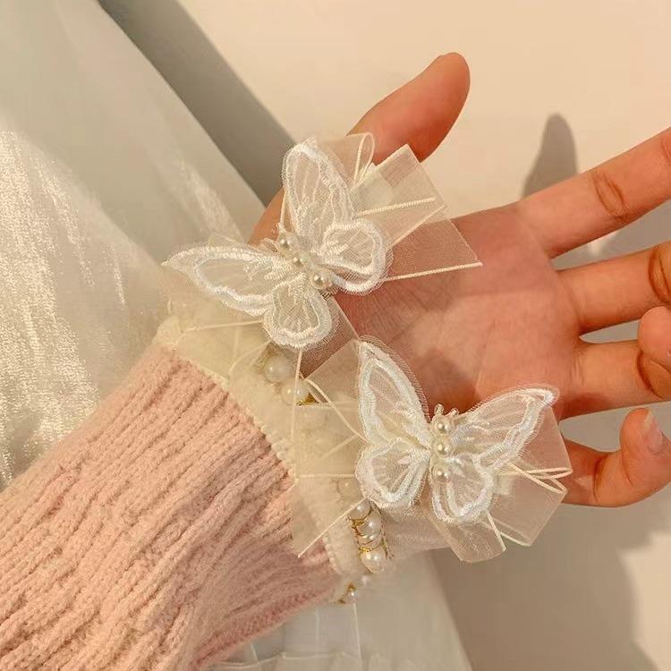White Mesh Butterfly Pearl Hair Clip - Women's Duckbill Hairpin Bow Accessory