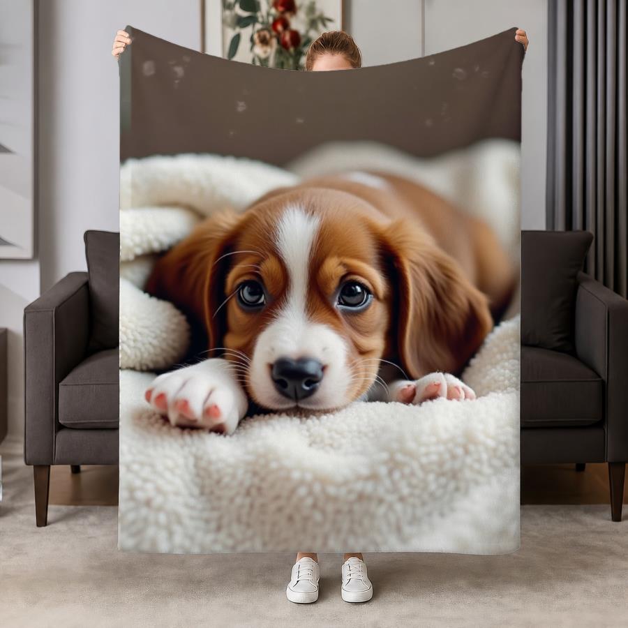 Adorable Puppy Flannel Throw Blanket - Soft And Warm Cozy Cover with Cute Dog Print, Ideal for Couch, Bed, Office And Travel, Perfect Gift for Family