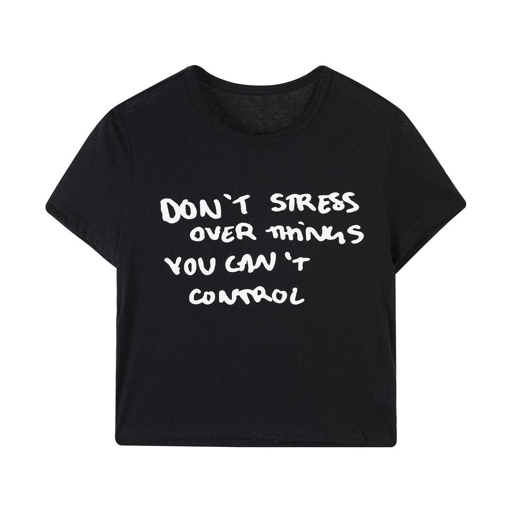 Women's Korean Style Slim Fit Letter Print Short Sleeve Crop Top