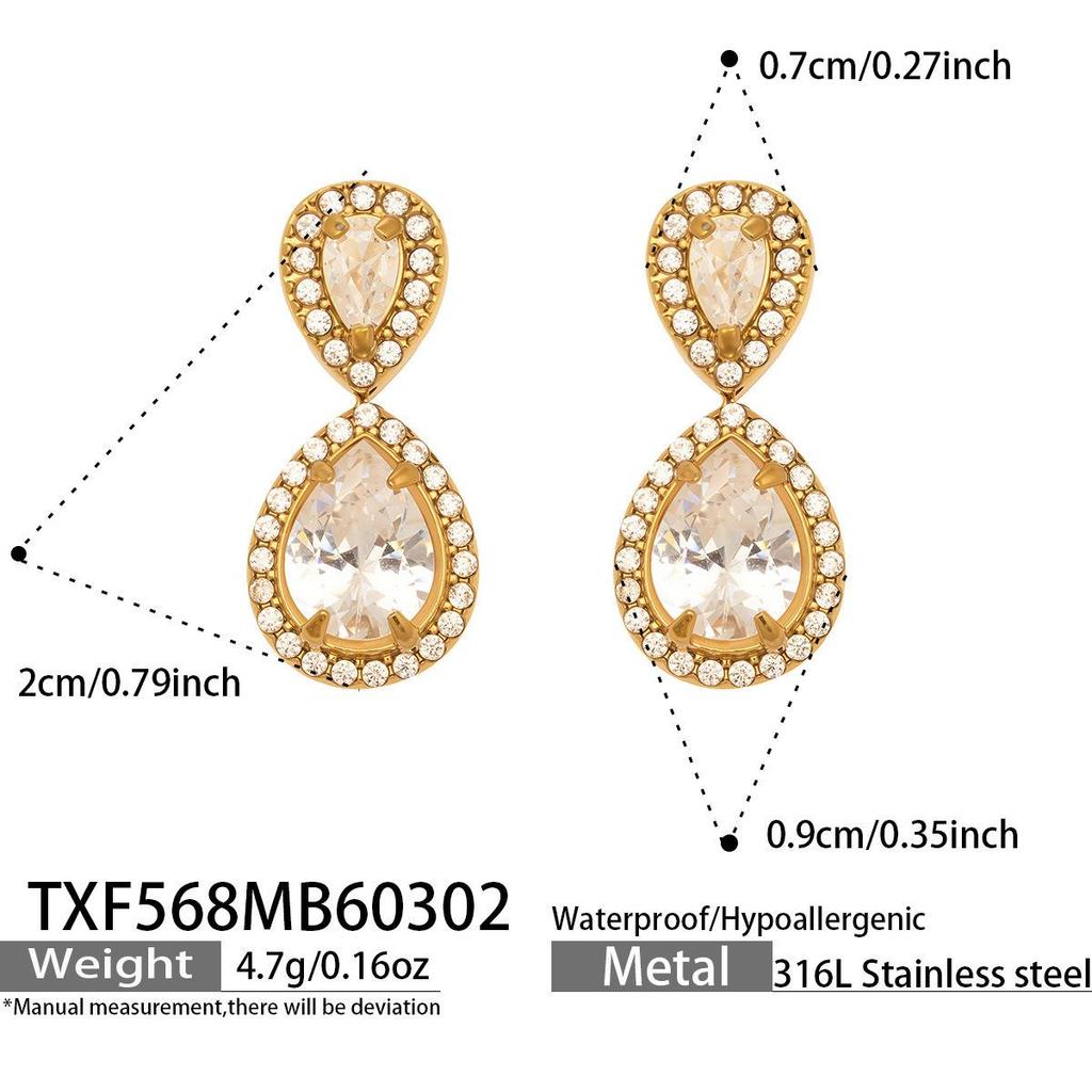 Luxury Zirconia Diamond Bracelet and Necklace Set with Stainless Steel Pendant and Retro Earrings