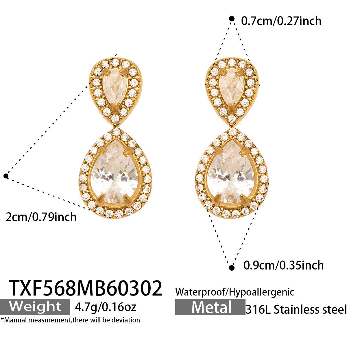 

Luxury Zirconia Diamond Bracelet and Necklace Set with Stainless Steel Pendant and Retro Earrings