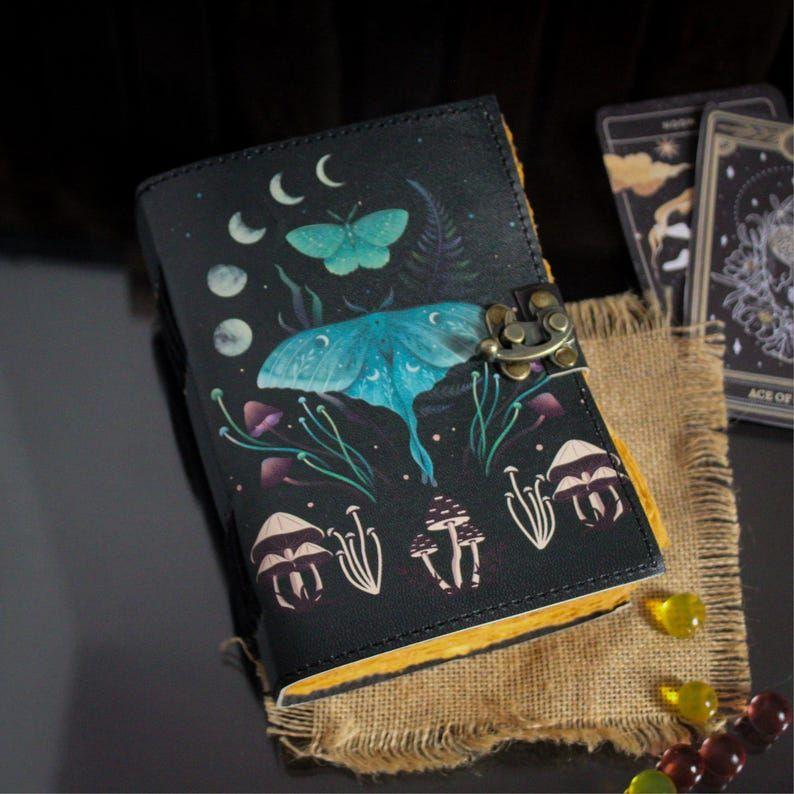 Luna Moth Leather Book of Shadows | Chakra Spell Journal | Leather Witchcraft Grimoire | Witchy Gift | Handmade notebook