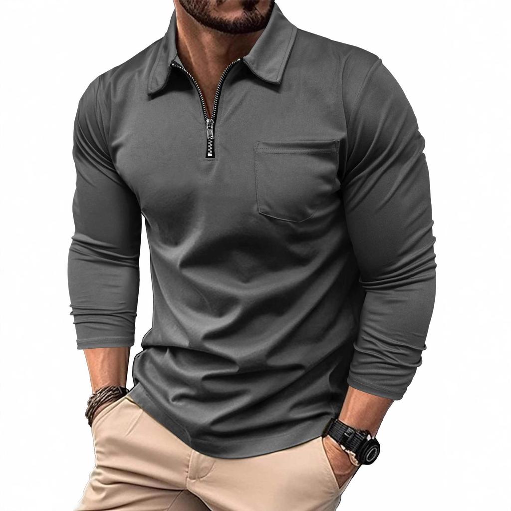Autumn Winter Foreign Trade Men's Long Sleeve Polo Shirt Men's Clothing Turn-down Collar T-shirt American Style Top Men