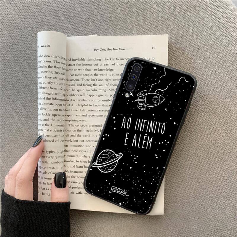 Black With White Moon Stars Space Astronaut Phone Case For Samsung Galaxy A7 A50 51 A70 80 A40 A20 A30 A8 A6 A8 Plus A9 A71