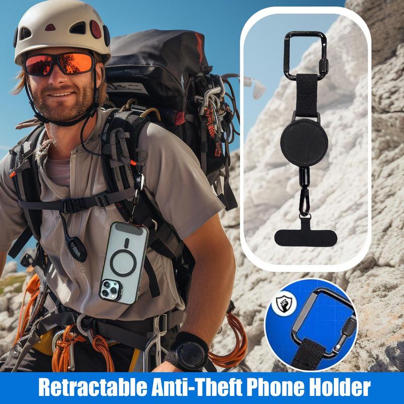 Anti-Theft Phone Tether Retractable Phone Lanyard Tether Cellphone Tab Strap with Carabiner Anti-Drop Harness for Outdoor Hiking