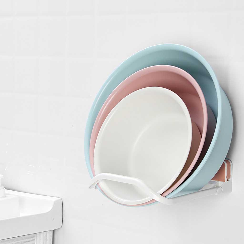 Wall Mounted Foldable Wash Basin Storage Rack Pot Lid Shelf Holder Self Adhesive