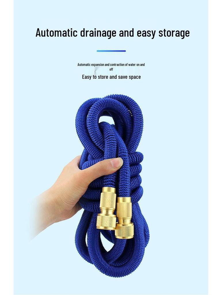 Copper-Plated Telescopic TPE Garden Water Hose for Car Wash, Expands 3x, Blue.