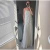 3D Flower Patchwork Long Dress Women Spaghetti Strap Sleeveless Backless Elegant Evening Dresses