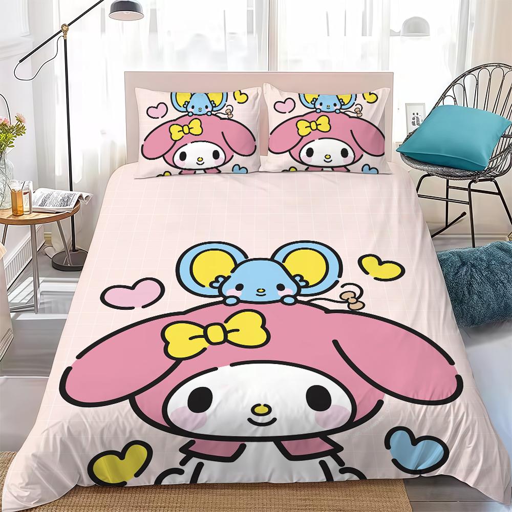Kawaii My M-Melody Duvet Cover Set Home Style Bedding Soft Laundry Cotton Bed 3 Piece Set Student Dormitory Gift