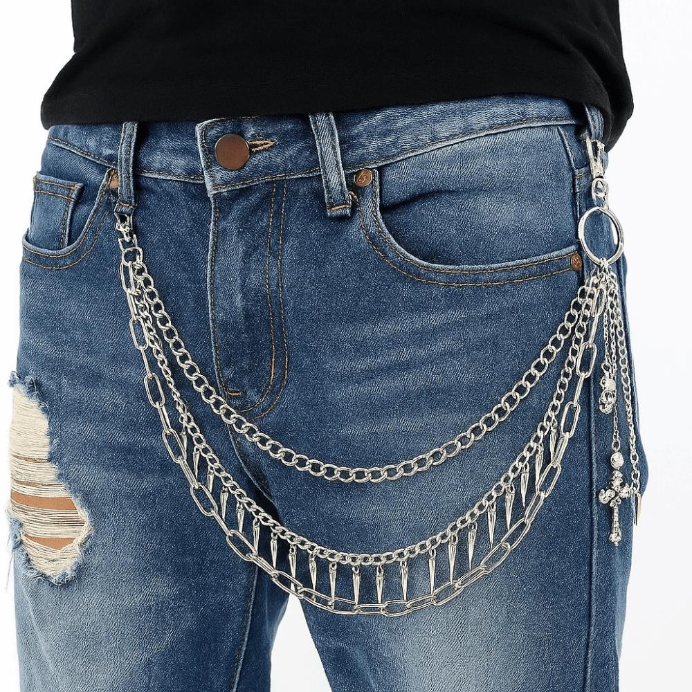 Metal Punk Belt Chain Gothic Tassel Jeans Chain Retro Skull Waist Chain  Male