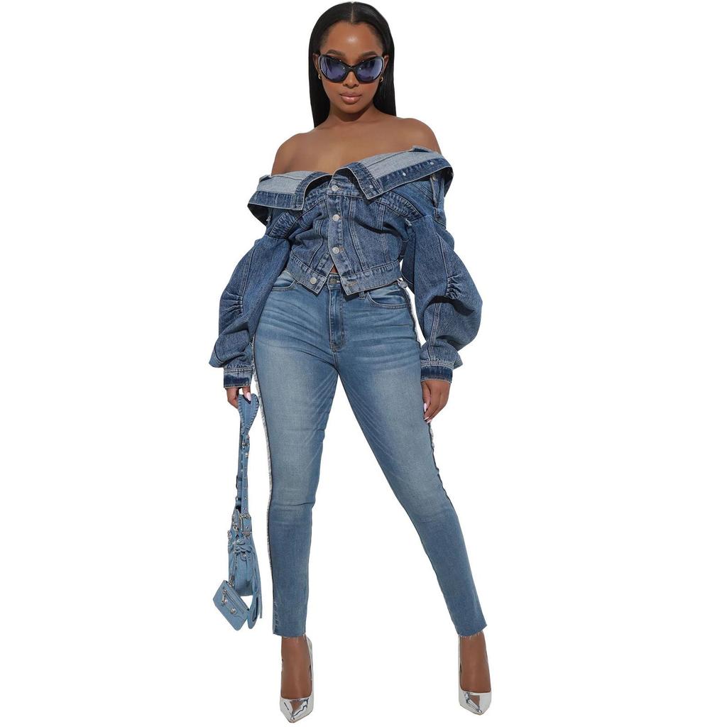 Y2K Style Irregular Denim Jacket - European & American Fashion Women's Clothing HR23091