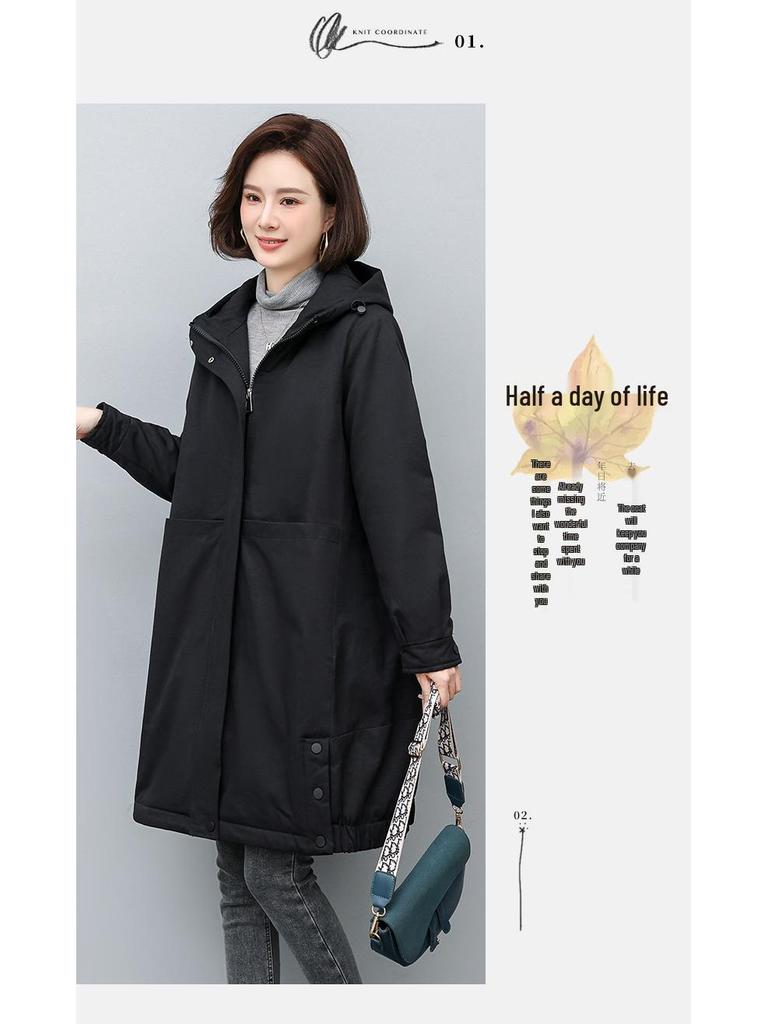Women's 2024 Winter Fleece-Lined Hooded Parka: Loose Mid-Length Thickened Workwear Cotton Coat