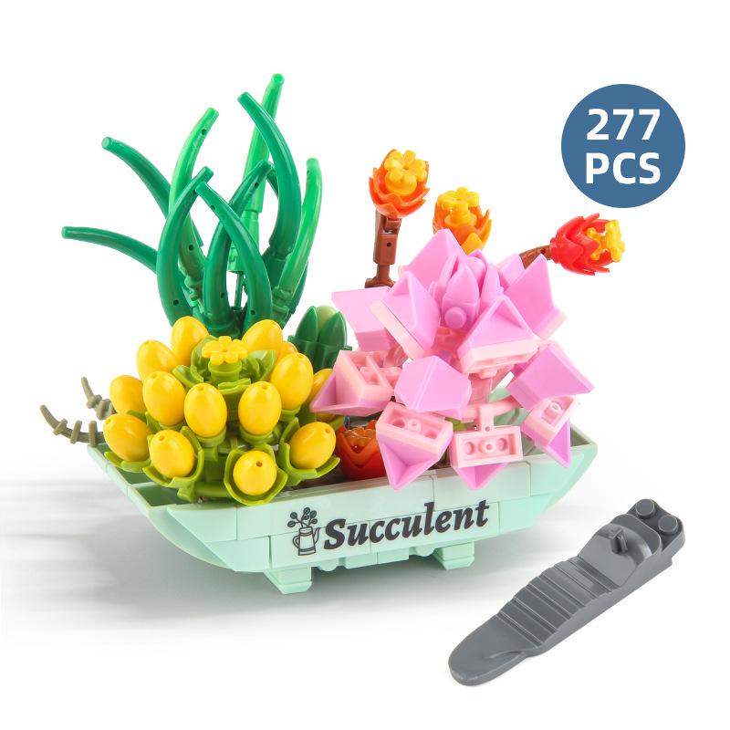 Kids' Educational Interlocking Building Blocks - Flower Potted Plant (Rose & Epiphyllum) Compatible with Top Building Block Models