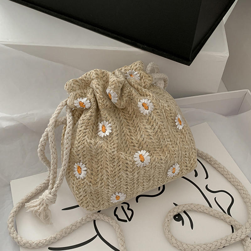 Women'S Summer Beach Shoulder Bags Straw Weave Bucket Bags Rattan Handbags Totes Casual Handbags Retro Mini Shoulder Bag