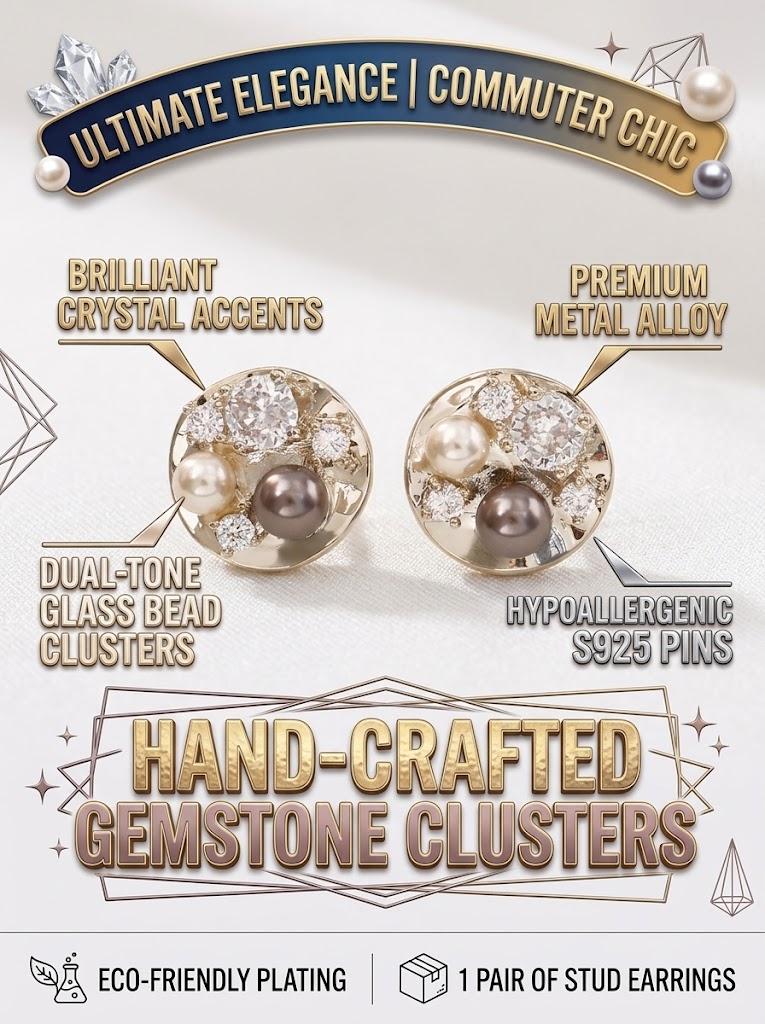 Glass Bead Stud Earrings Sparkling Crystal Elegant Fashion Versatile Women Jewelry Trendy Chic Statement Earrings High Sense Daily Wear Accessory