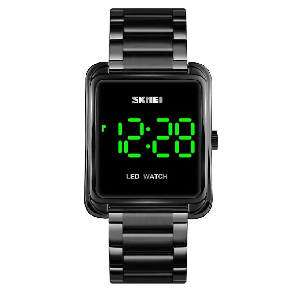 SKMEI 1505 Square Mirror Face Led Watch Relojes De Hombre Stainless Steel Back Watch Led Light Digital Hand Watch for Men