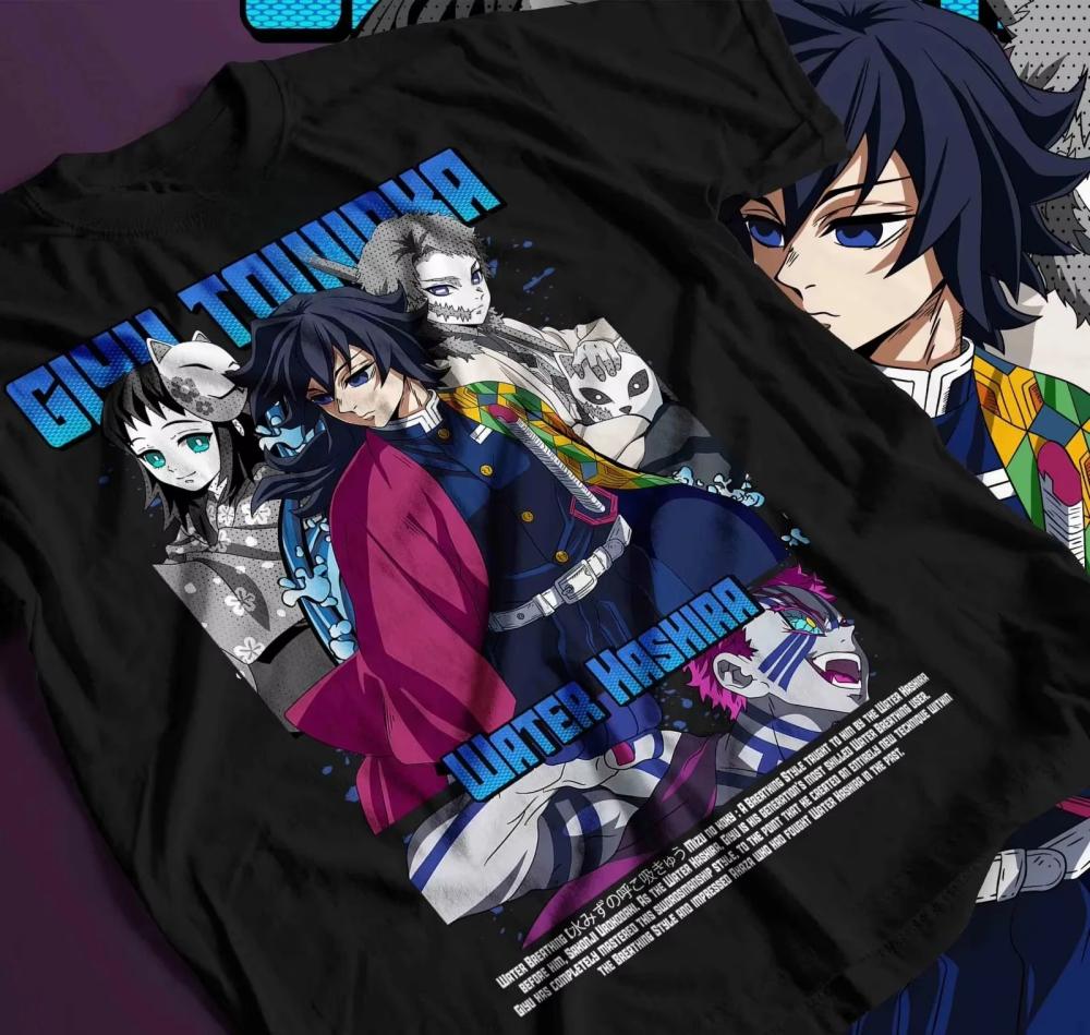 2026 Summer Demon Slayer Mitsuri Kanroji Swimsuit Print T Shirt Men Black Oversized Tee Anime Streetwear Harajuku Loose Cotton